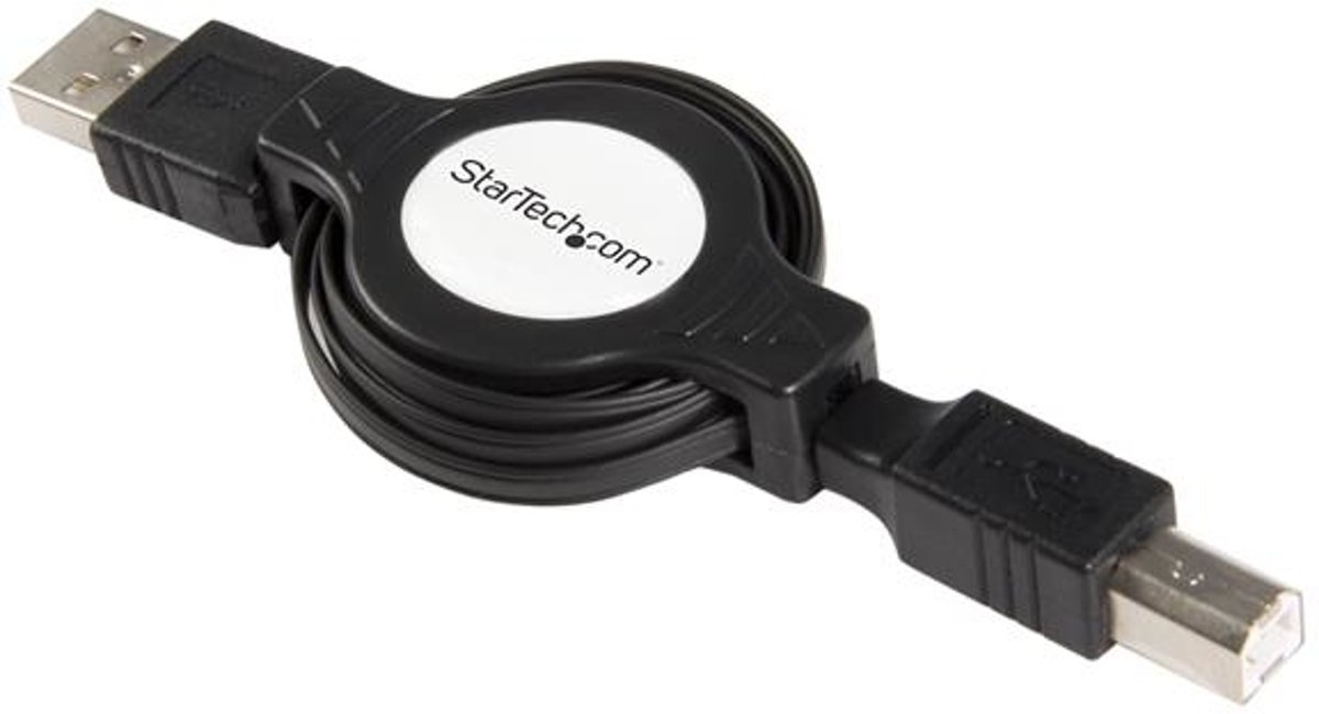 StarTech.com Retractable USB 2.0 A <gt/> B Cable - M/M 1.2m USB A USB B Zwart USB-kabel